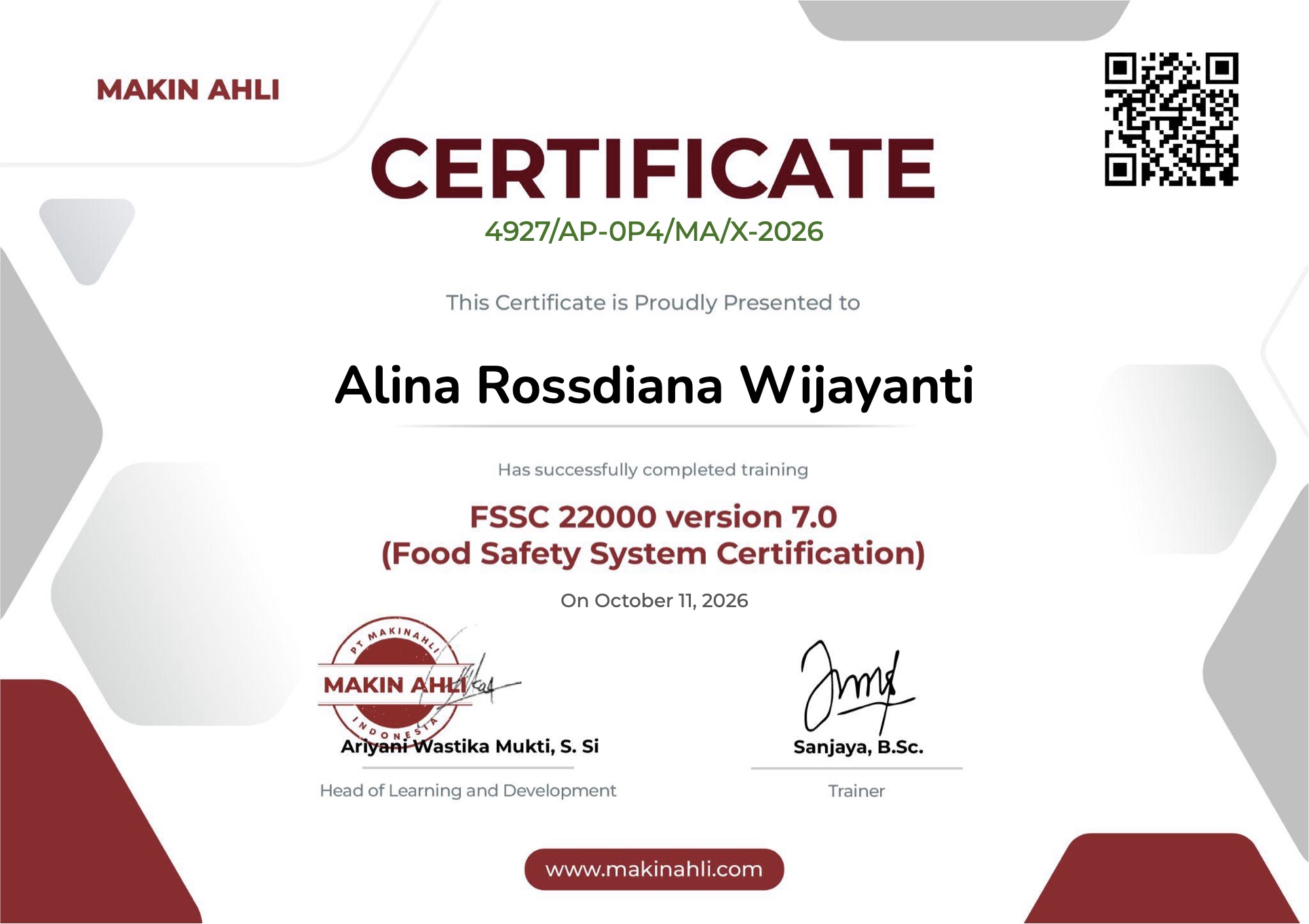 Sertifikat FSSC 22000 Training — Makin Ahli