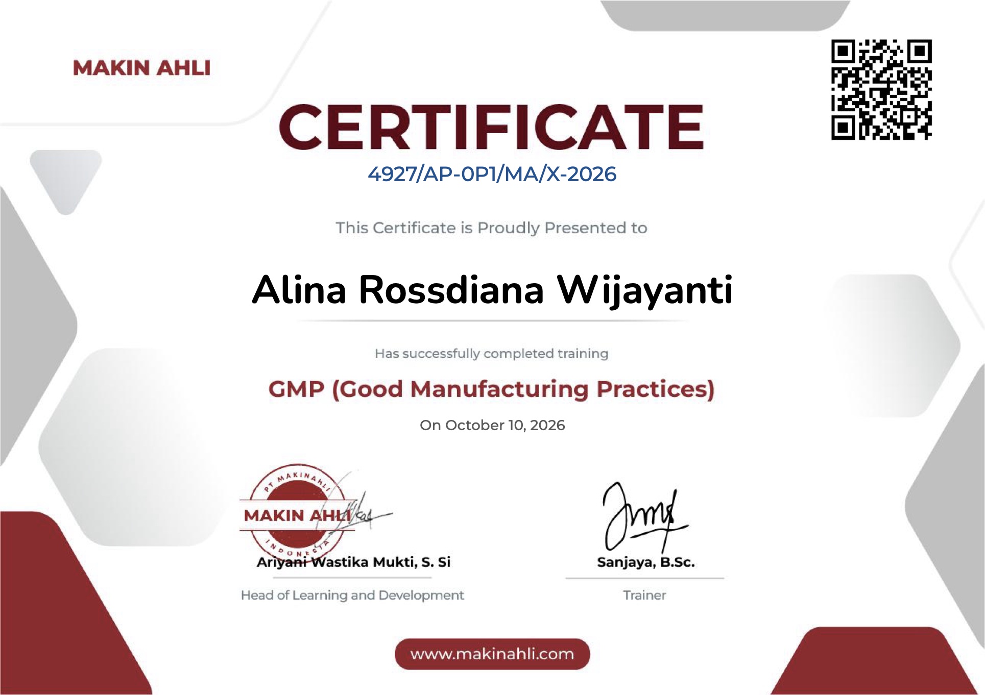 Sertifikat GMP Good Manufacturing Practices Training — Makin Ahli
